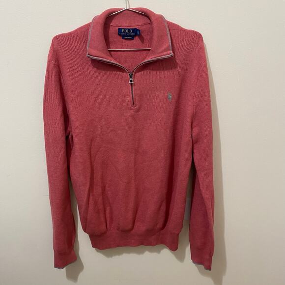 Polo Ralph Lauren Men’s Red Sky Heather 1/4 Zip Jumper Sweater Logo Size Large - Picture 1 of 6
